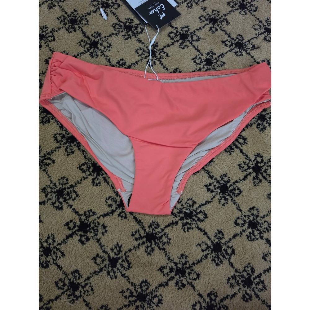 Echo New York Women Coral Pink Ruched Bikini Bottom UPF 50+ Swim Size S 740013